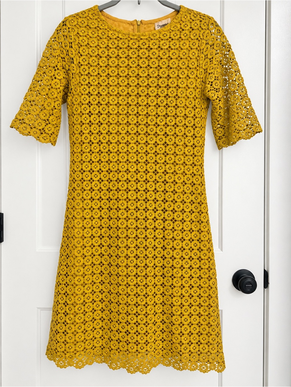 Dynamite Mustard Yellow Crochet Lace Midi Dress